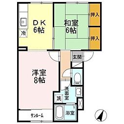 パレ・リュミエール3 2DKの間取図画像