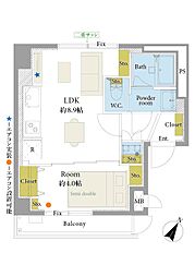 シャンボール日本橋 1LDKの間取図画像