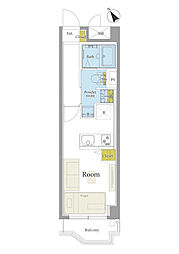 築地永谷コーポラス ワンルームの間取図画像