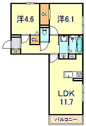 JR東海道・山陽本線 大久保駅 徒歩15分の賃貸アパート 1階2LDKの間取り