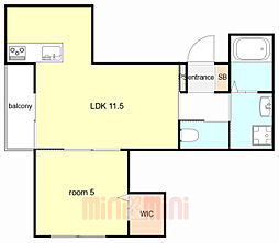 JR東海道・山陽本線 大久保駅 徒歩12分の賃貸マンション 2階1LDKの間取り