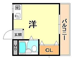 JR東海道・山陽本線 六甲道駅 徒歩3分の賃貸マンション 4階ワンルームの間取り