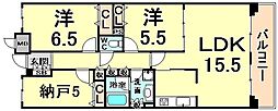 阪神本線 甲子園駅 徒歩12分の賃貸マンション 1階2SLDKの間取り