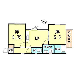 JR東海道・山陽本線 鷹取駅 徒歩7分の賃貸アパート 2階2DKの間取り