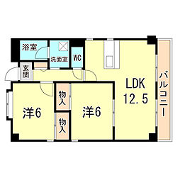 阪急伊丹線 新伊丹駅 徒歩5分の賃貸マンション 2階2LDKの間取り