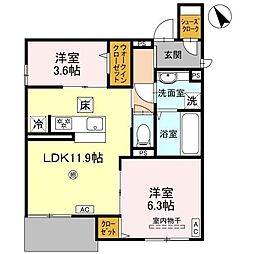 阪神本線 甲子園駅 徒歩7分の賃貸アパート 1階2LDKの間取り