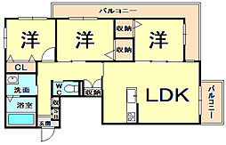 阪神本線 武庫川駅 徒歩9分の賃貸マンション 2階3LDKの間取り