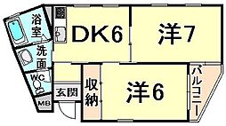 阪急神戸本線 武庫之荘駅 徒歩9分の賃貸マンション 4階2DKの間取り
