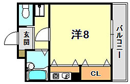 神戸市西神・山手線 大倉山駅 徒歩13分の賃貸マンション 6階1Kの間取り