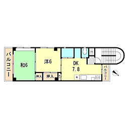 神戸市西神・山手線 上沢駅 徒歩5分の賃貸マンション 2階2DKの間取り