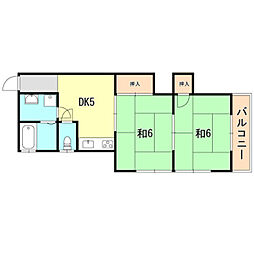 神戸市西神・山手線 湊川公園駅 徒歩20分の賃貸アパート 2階2DKの間取り