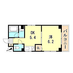 神戸市西神・山手線 上沢駅 徒歩3分の賃貸マンション 4階1DKの間取り