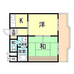阪神本線 尼崎駅 徒歩14分の賃貸マンション 5階2Kの間取り