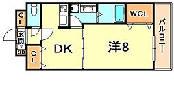 神戸市西神・山手線 新長田駅 徒歩5分の賃貸マンション 8階1DKの間取り