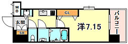 阪神本線 青木駅 徒歩1分の賃貸マンション 7階1Kの間取り