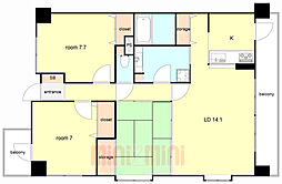 JR東海道・山陽本線 西明石駅 徒歩3分の賃貸マンション 5階3LDKの間取り