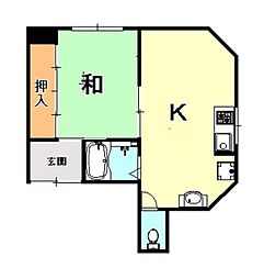 阪神本線 魚崎駅 徒歩1分の賃貸マンション 1階1Kの間取り