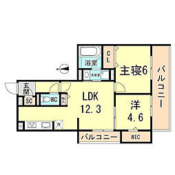 阪急神戸本線 武庫之荘駅 徒歩18分の賃貸アパート 3階2LDKの間取り