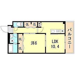 阪急神戸本線 春日野道駅 徒歩9分の賃貸アパート 3階1LDKの間取り