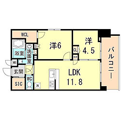 山陽電鉄本線 人丸前駅 徒歩8分の賃貸マンション 11階2LDKの間取り