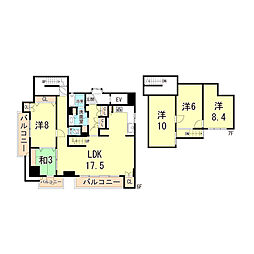 神戸市西神・山手線 新長田駅 徒歩9分の賃貸マンション 6階5LDKの間取り