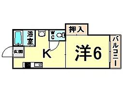 阪急神戸本線 塚口駅 徒歩3分の賃貸マンション 3階1Kの間取り