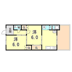 グリーンルーム1号館 2DKの間取図画像
