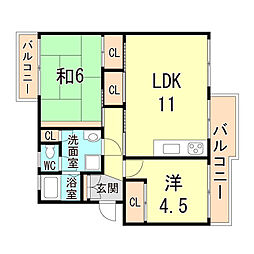 大久保東第四住宅76号棟 2LDKの間取図画像