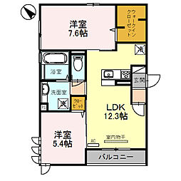 エルビエントドス 2LDKの間取図画像