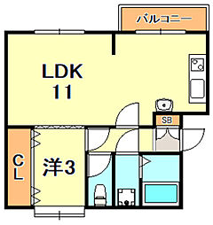 西舞マンション 1LDKの間取図画像
