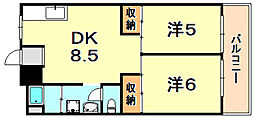 グリーンヒル舞子A棟 2DKの間取図画像