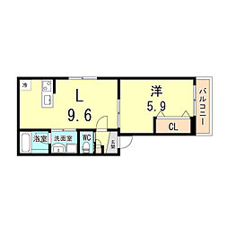 (仮称)大久保町駅前アパート 1LDKの間取図画像