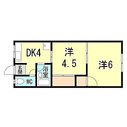 コーポセイゲツ東棟 2Kの間取図画像