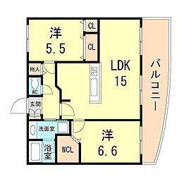 プレステージ西明石駅前グランディール 2LDKの間取図画像