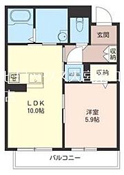カーサ ピアチェボーレI 1階1LDKの間取り