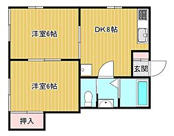 第2秋山コーポ 1階2DKの間取り
