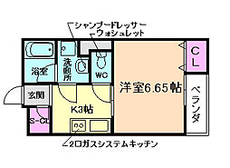アジュール城南 3階1Kの間取り