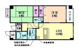 阪急宝塚本線 池田駅 徒歩15分の賃貸マンション 3階2LDKの間取り