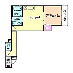 クリエオーレ神田I 1階1LDKの間取り