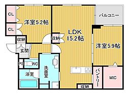 (仮称)川西市栄根2丁目へーベルメゾン 2LDKの間取図画像