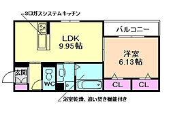 ピアレス綾羽 1LDKの間取図画像