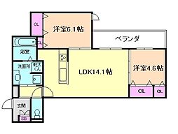 池田市桃園1丁目アパート 2LDKの間取図画像
