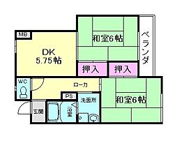 コスモハイツ 2DKの間取図画像