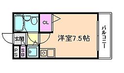 リオ花屋敷 ワンルームの間取図画像