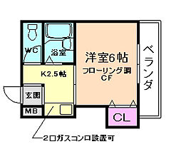 フローラ室町 1Kの間取図画像