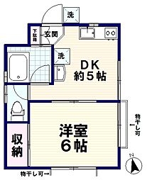 ハイネス宮下 1階1DKの間取り