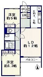 ベルトロア 3階2LDKの間取り