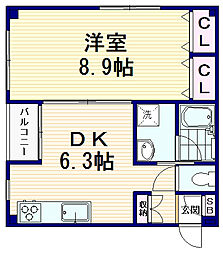 ハイネスサウスヒル 1DKの間取図画像