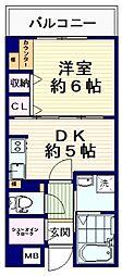 ハーモニアスコートN&M 1DKの間取図画像
