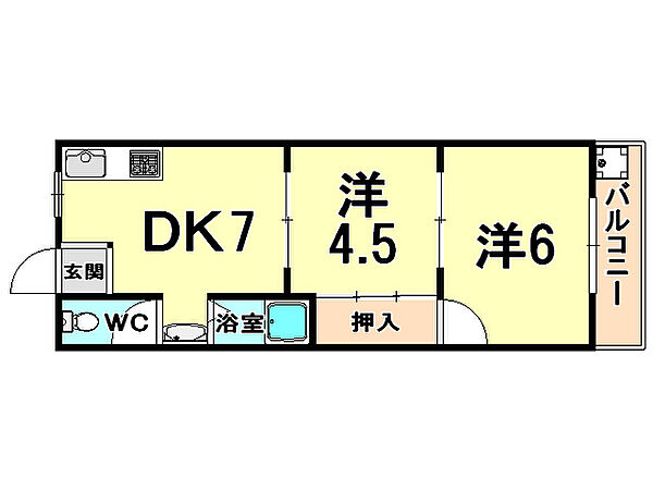 兵庫県尼崎市南塚口町６丁目(賃貸マンション2DK・4階・25.00㎡)の写真 その2